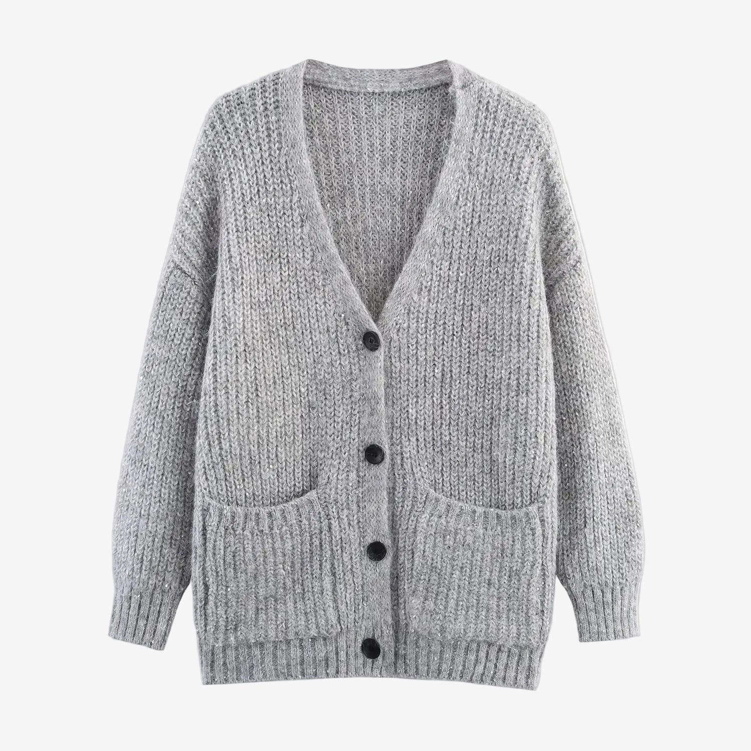 Long sleeved knitted cardigan sweater