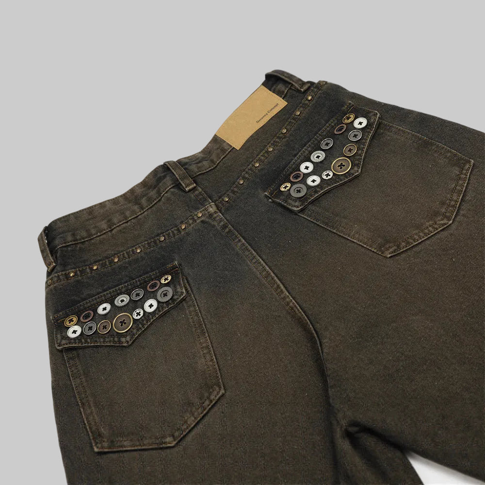Brown Distressed straight Leg Denim