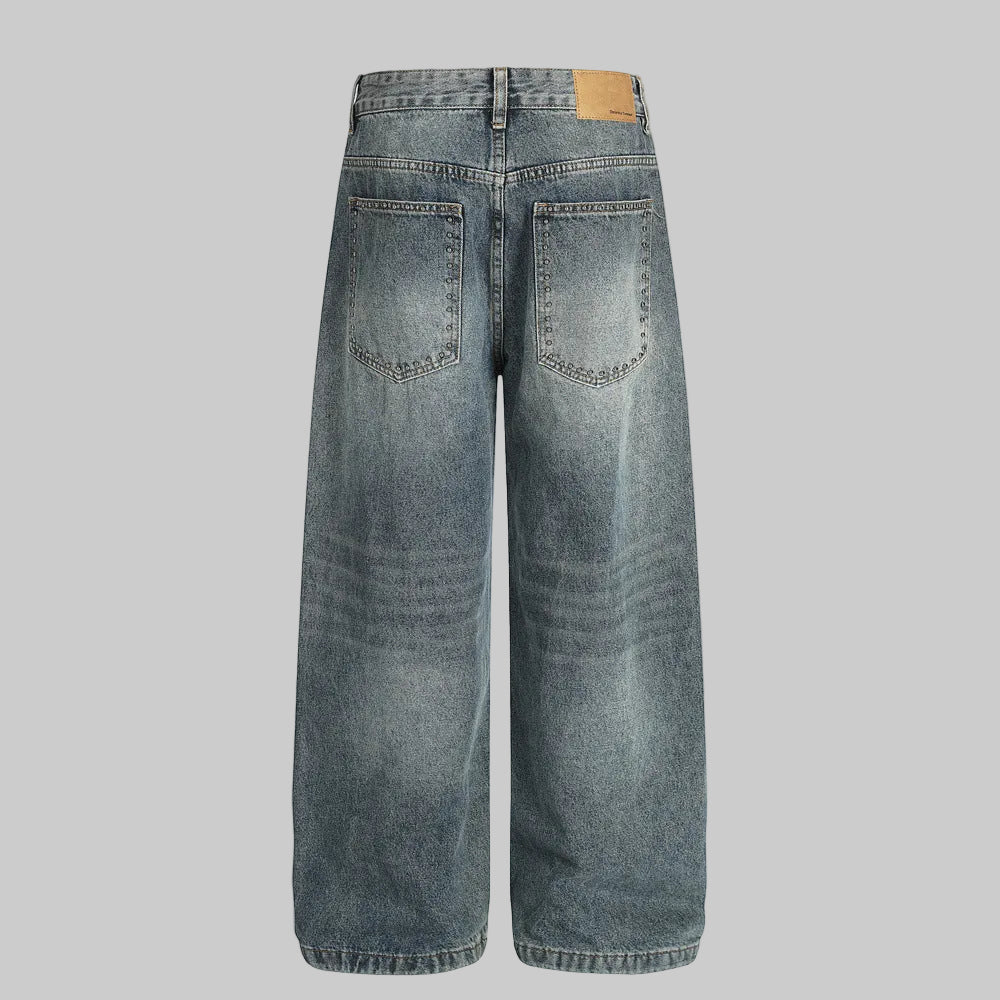 Blue washed wide leg denim