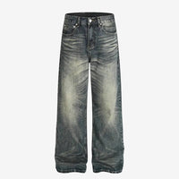 Marineblaue, ausgewaschene Jeans mit geradem Bein