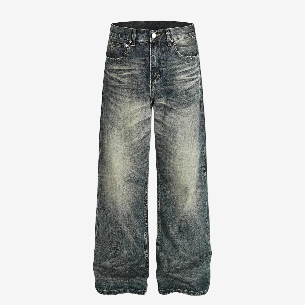 Navy Blue white washed Straight Leg Denim