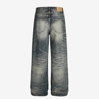 Marineblaue, ausgewaschene Jeans mit geradem Bein