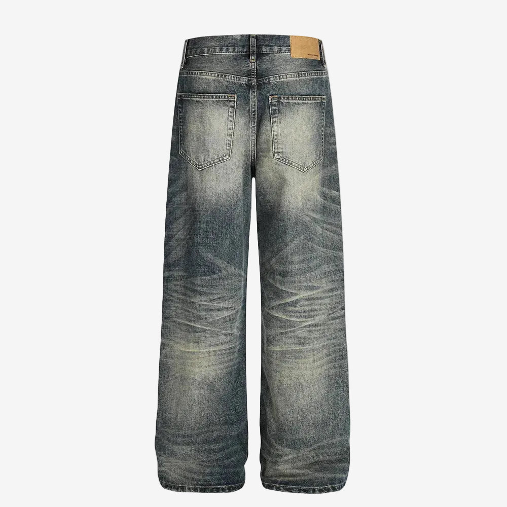 Navy Blue white washed Straight Leg Denim