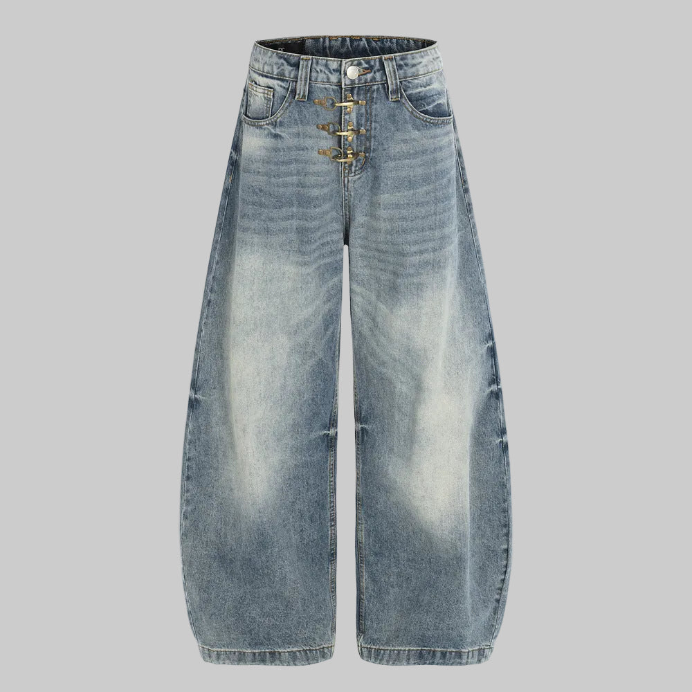 Blue washed wide leg denim