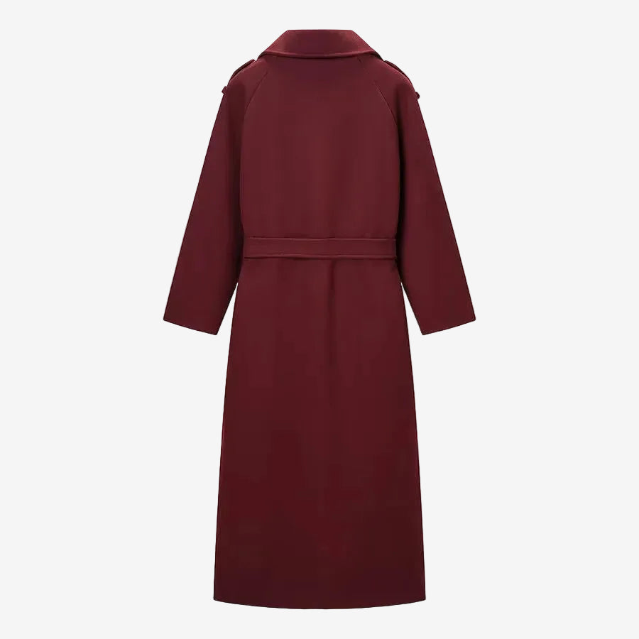 Burgundy buttoned trench coat