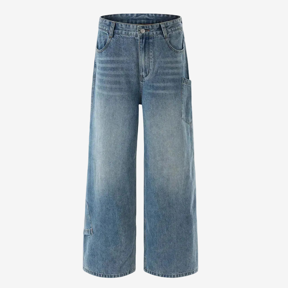 Blue Straight Leg Multi Pocket Denim