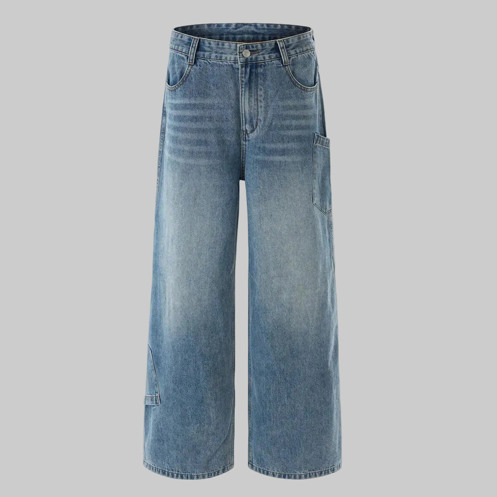 Blue Straight Leg Multi Pocket Denim