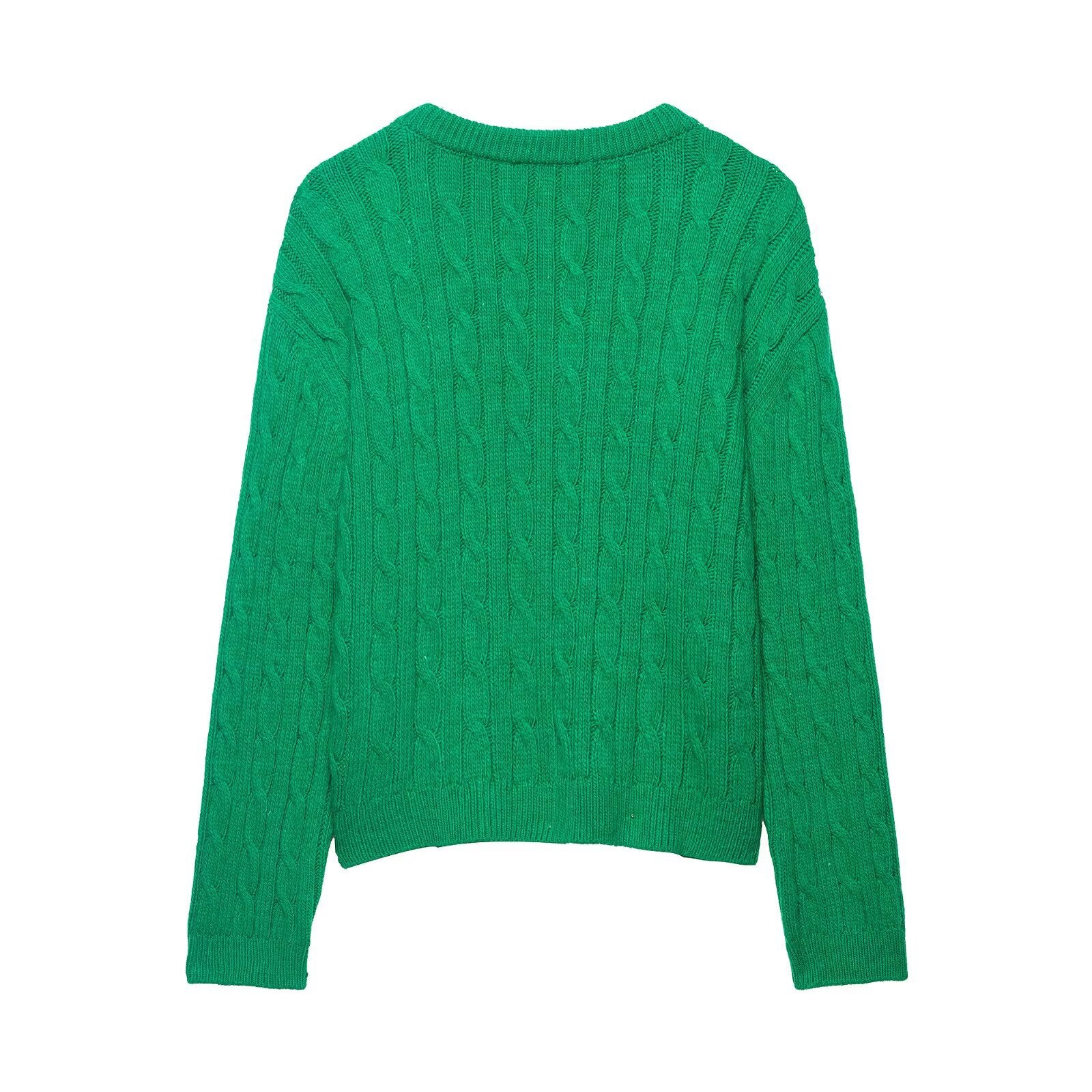 Woven V-neck knitted Green sweater