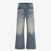 Blue washed micro flared denim