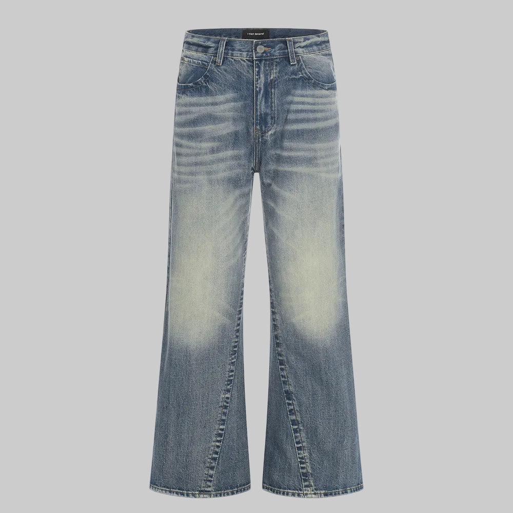 Blue washed micro flared denim