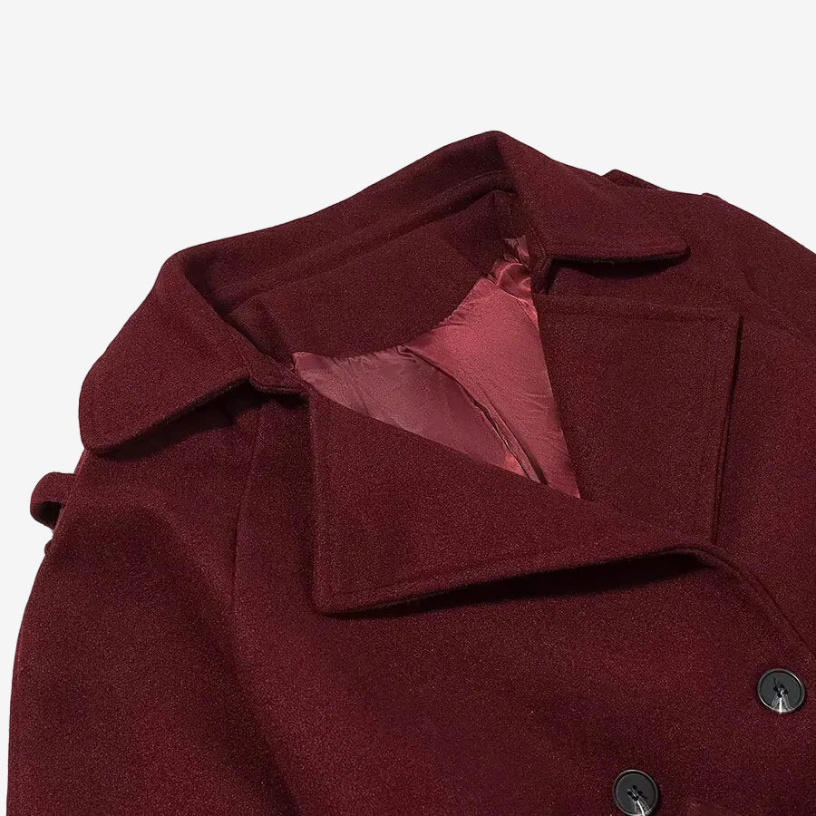 Burgundy buttoned trench coat