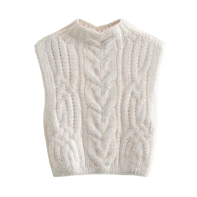 Sleeveless White knit vest