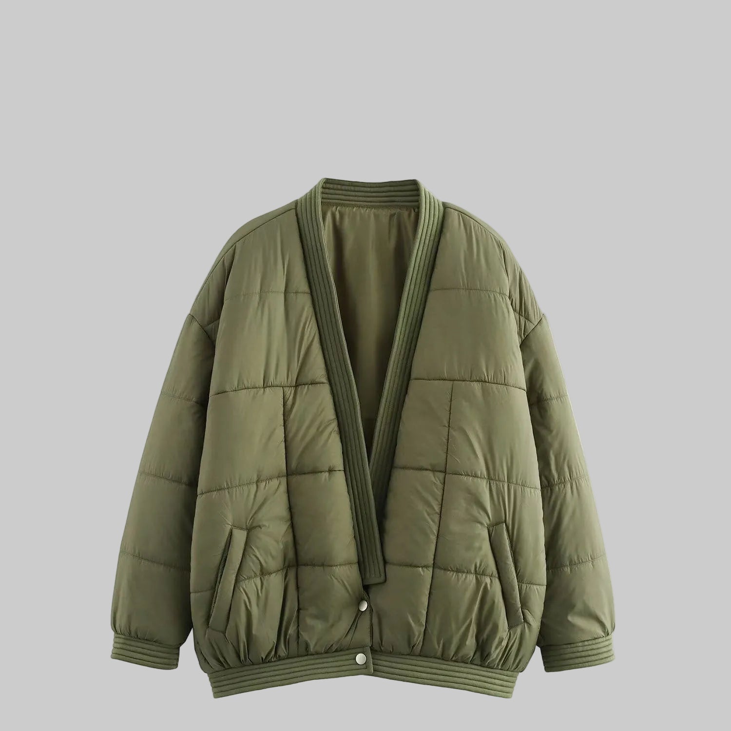 Army green long sleeve puffer coat