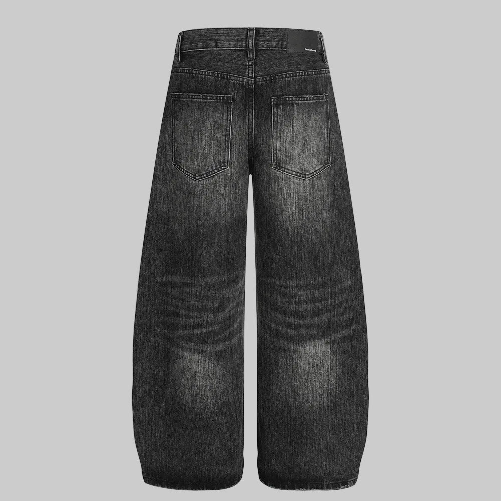 Boxy fit black faded denim