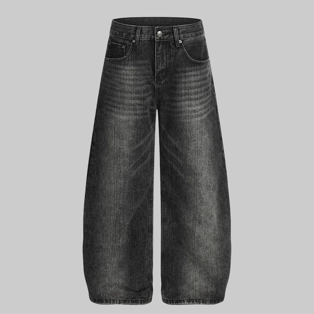 Boxy fit black faded denim