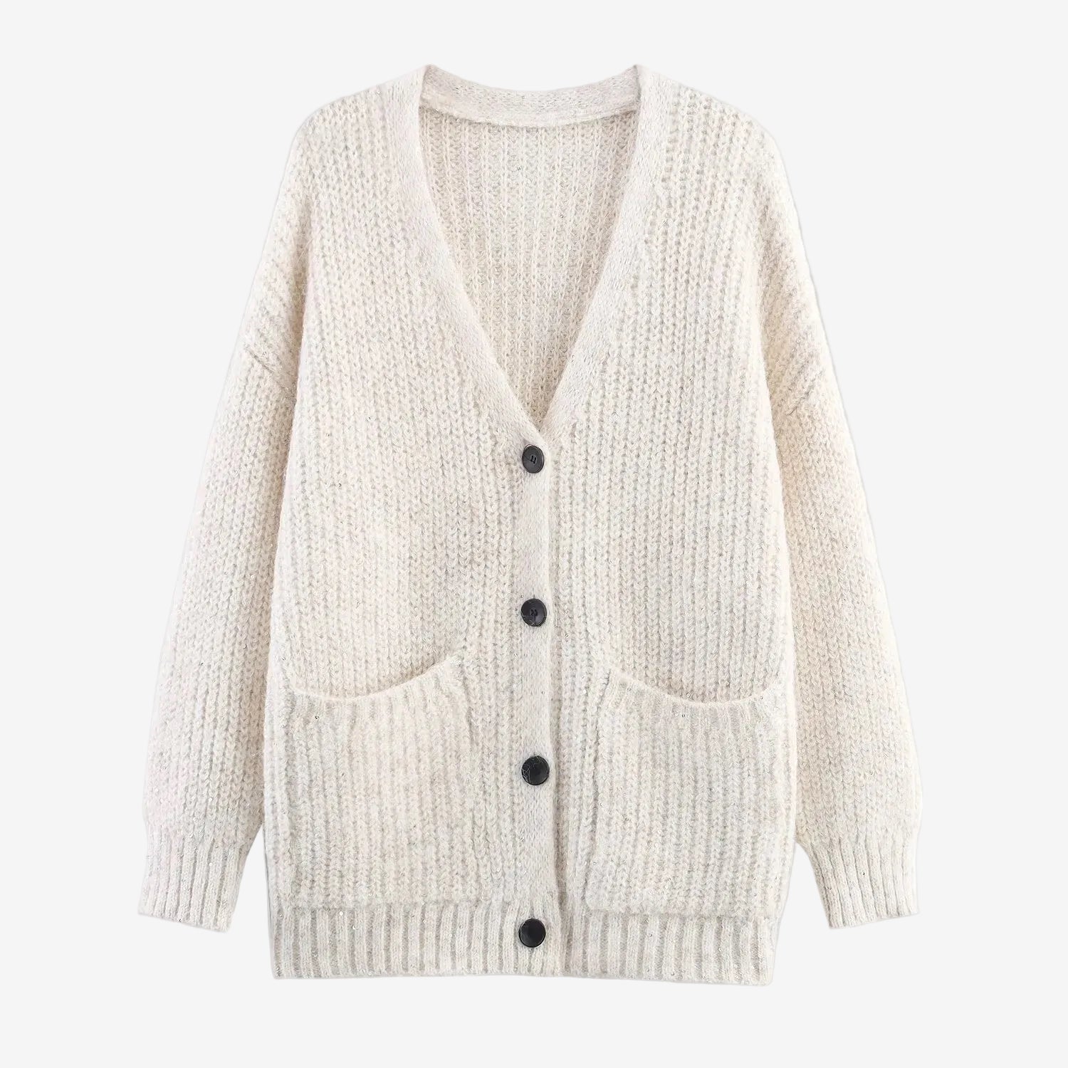 Long sleeved knitted cardigan sweater