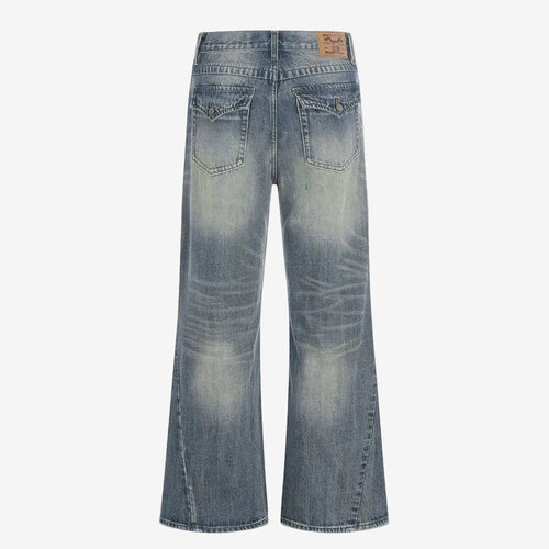 Blue washed micro flared denim