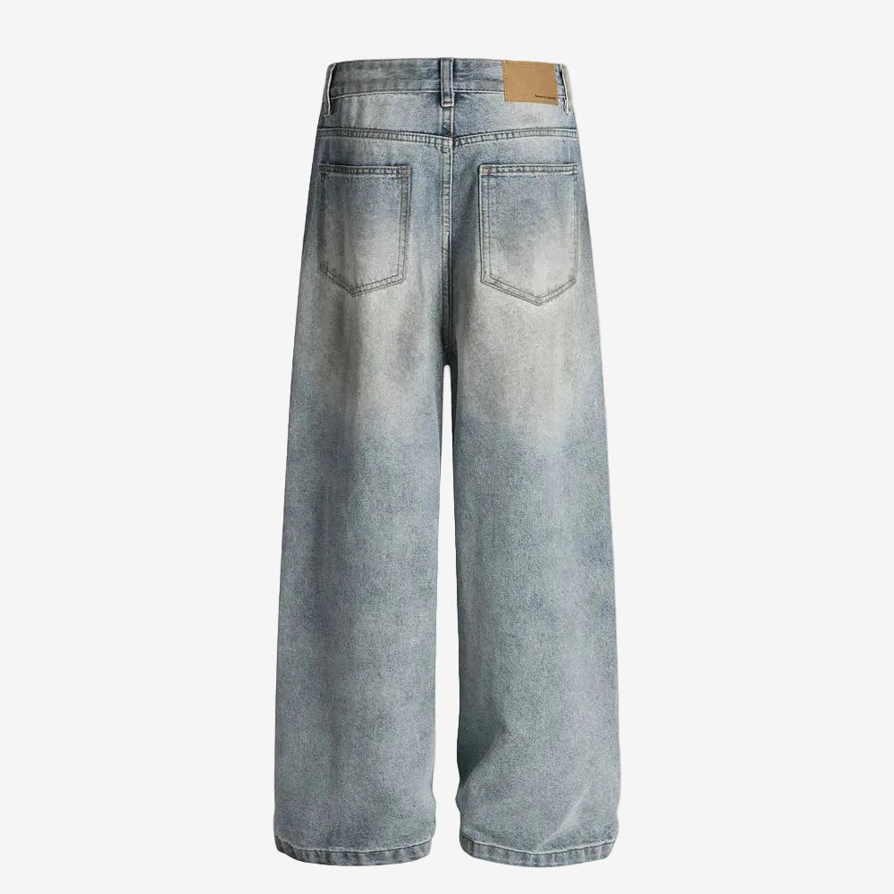 Sunfaded blue baggy denim