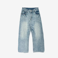 Blaue Washed Wide Leg Jeans