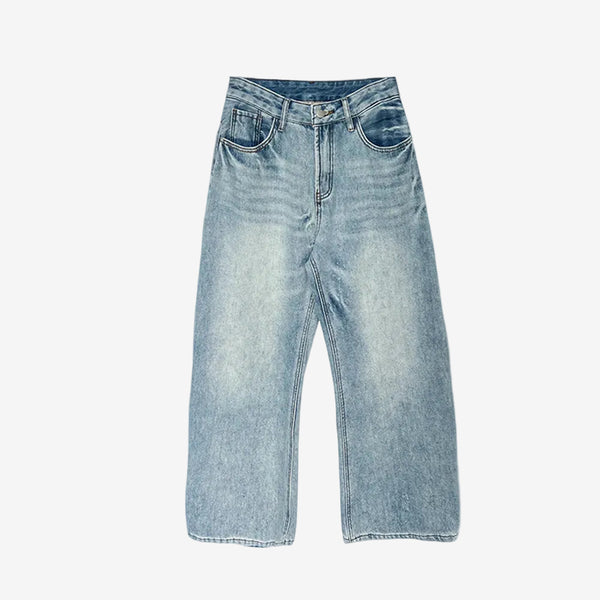 Blue washed wide leg denim