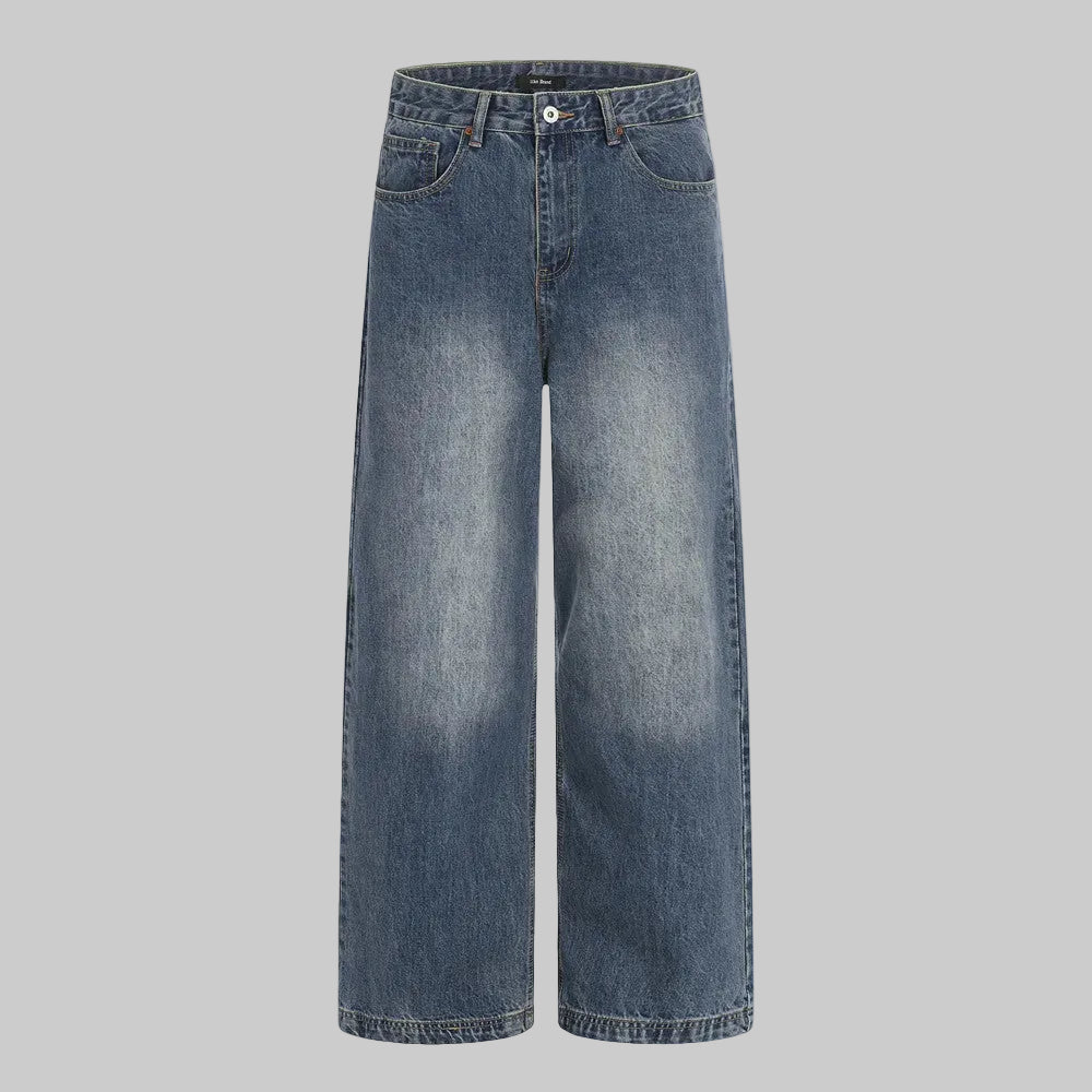 Blue washed straight leg denim