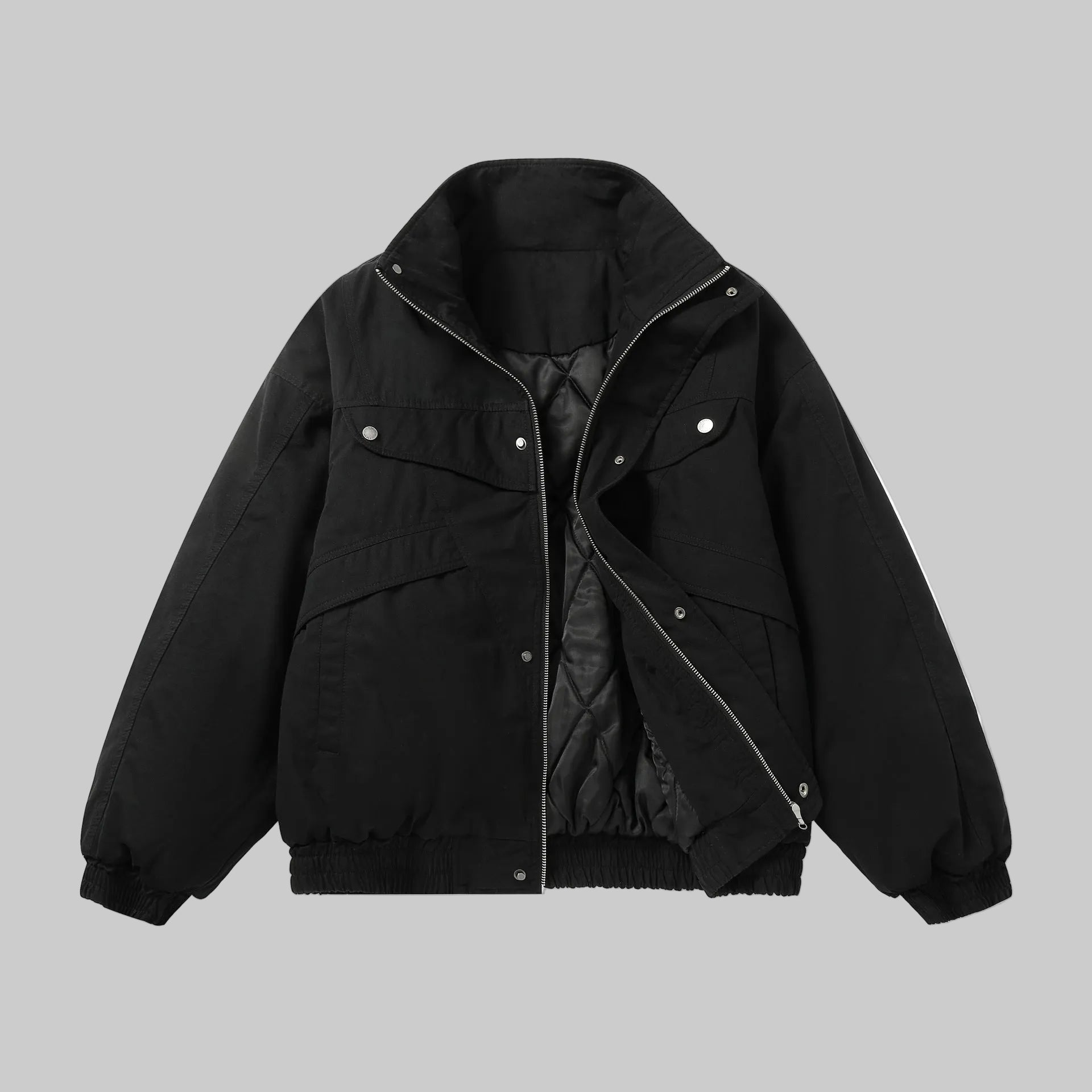Black layered outerwear jacket