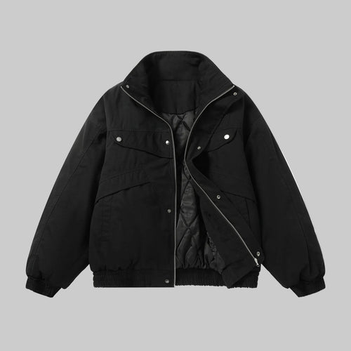 Black layered outerwear jacket