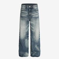 Custom washed dunkelblaue Baggy-Jeans