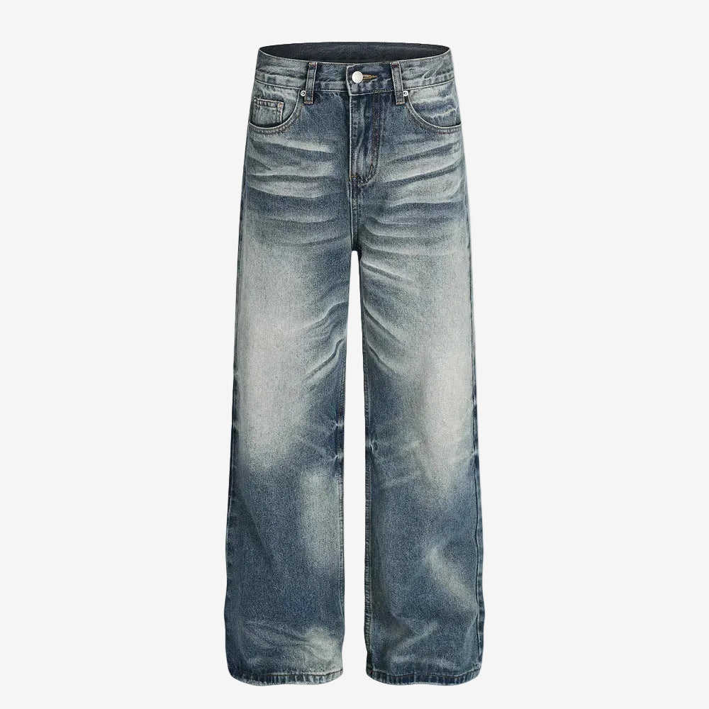 Custom washed dark blue baggy denim