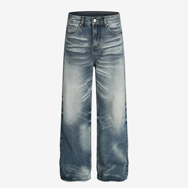 Custom washed dark blue baggy denim