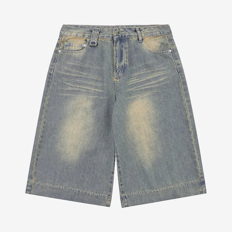 Blau-beige ausgewaschene Jeans-Shorts