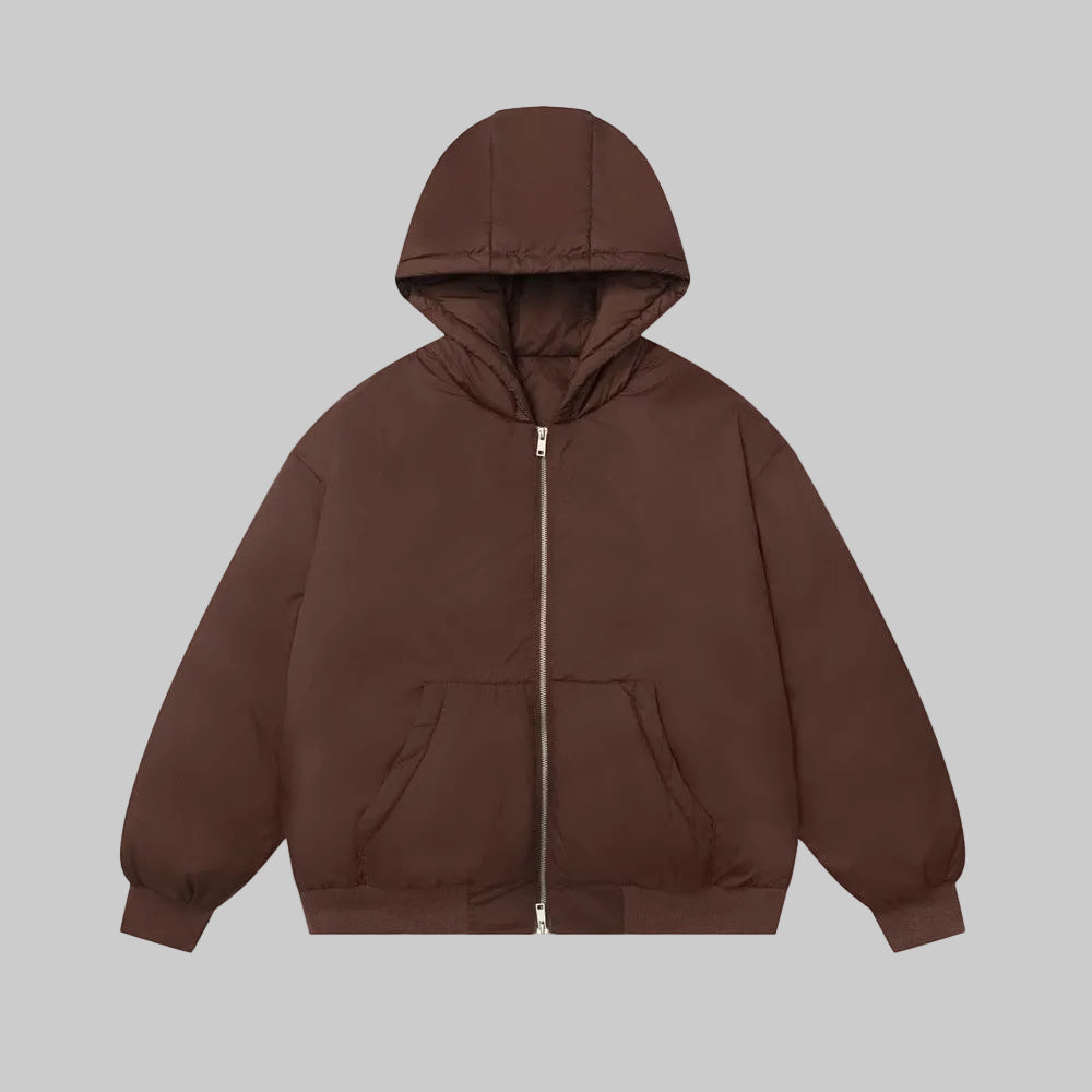 Brown Loose Fit Hood Coat