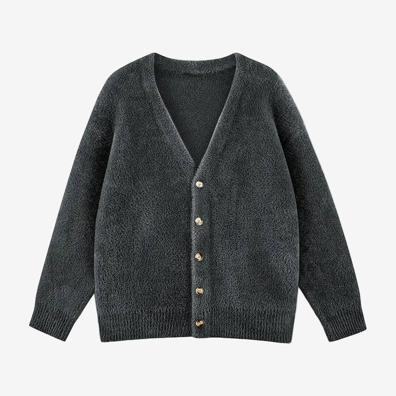 V-Ausschnitt Strickjacke mit Flausch-Effekt