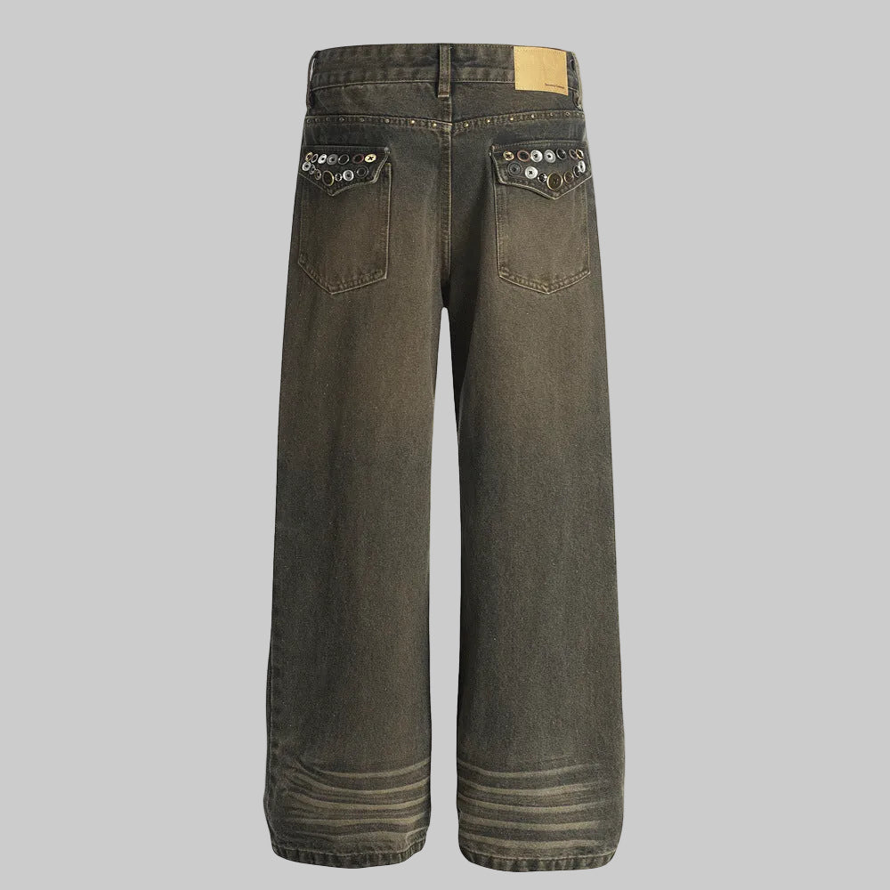 Brown Distressed straight Leg Denim