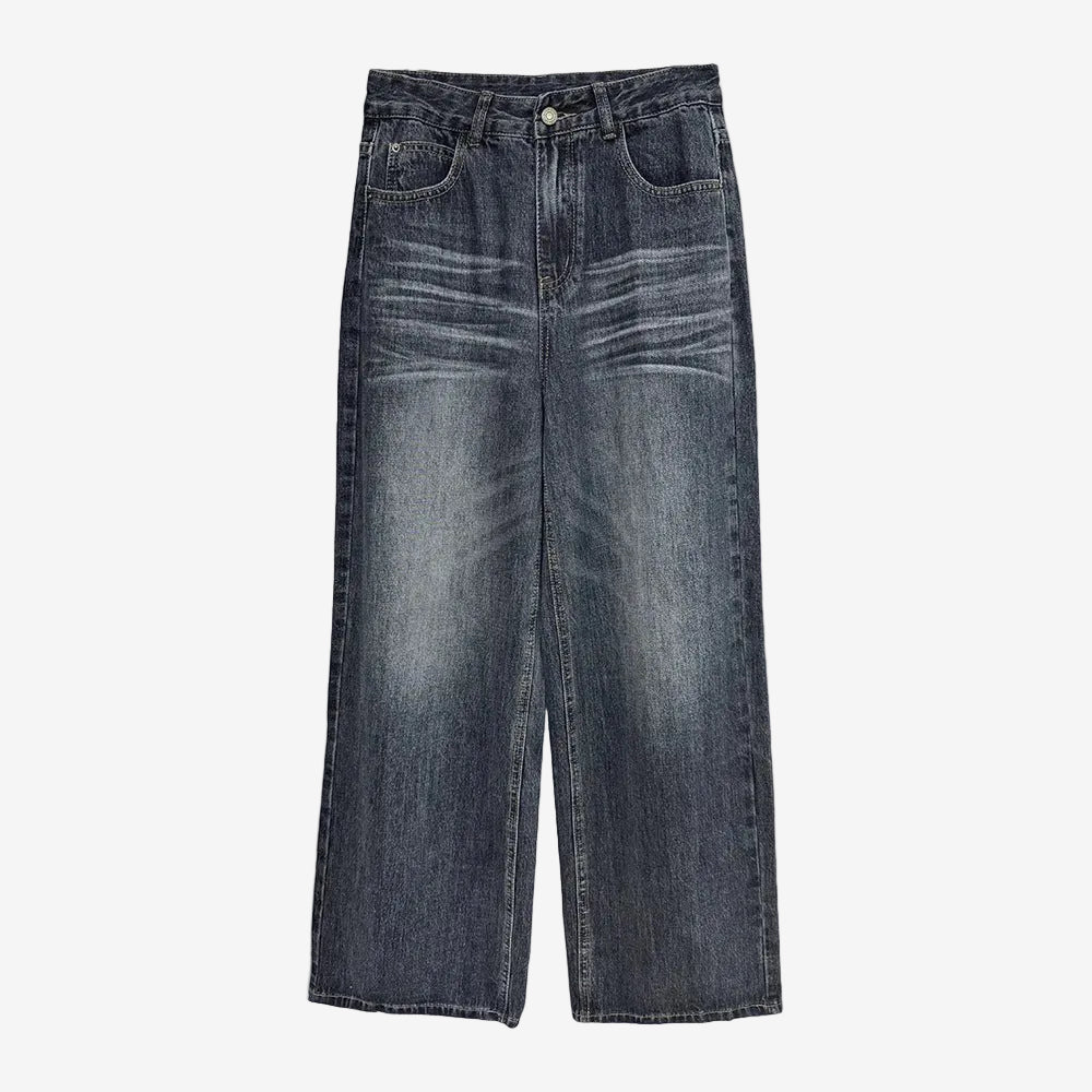 Blue gray washed wide leg denim
