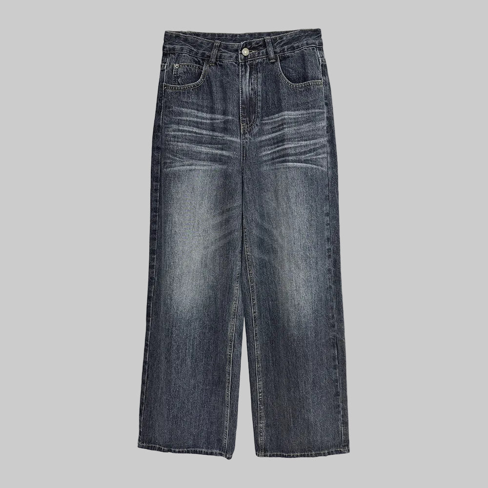 Blue gray washed wide leg denim