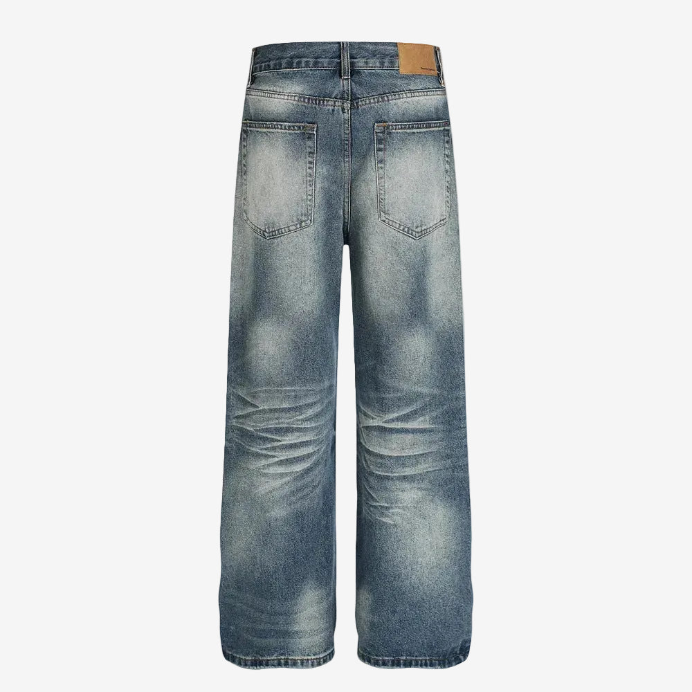 Custom washed dark blue baggy denim