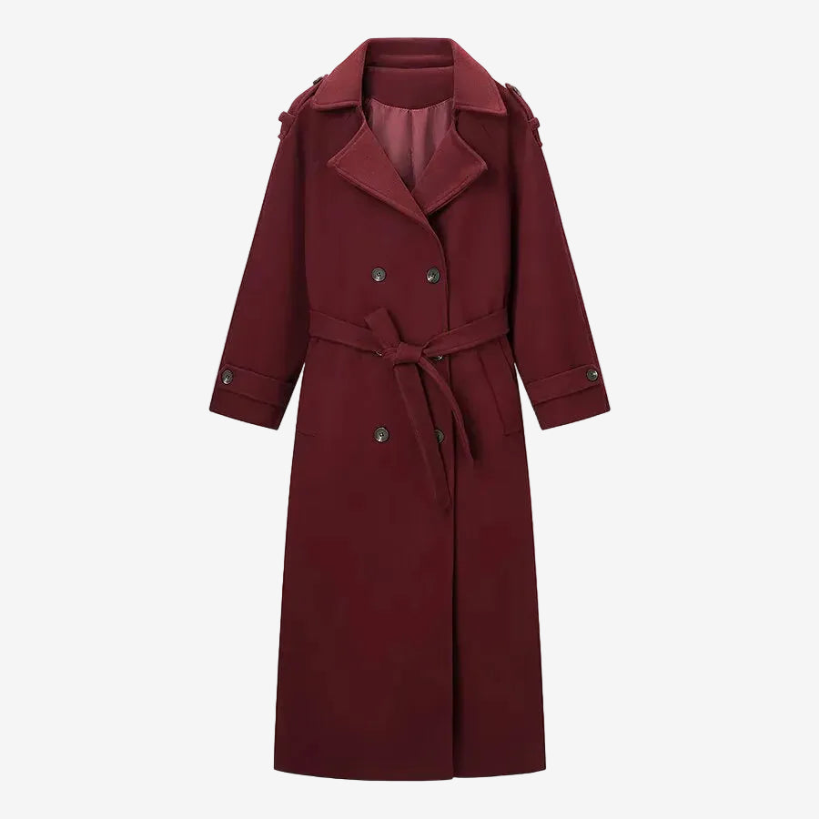Burgundy buttoned trench coat