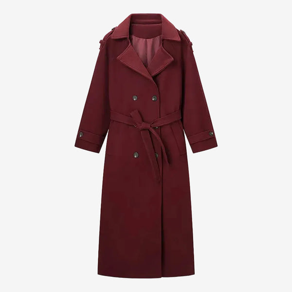 Burgundy buttoned trench coat