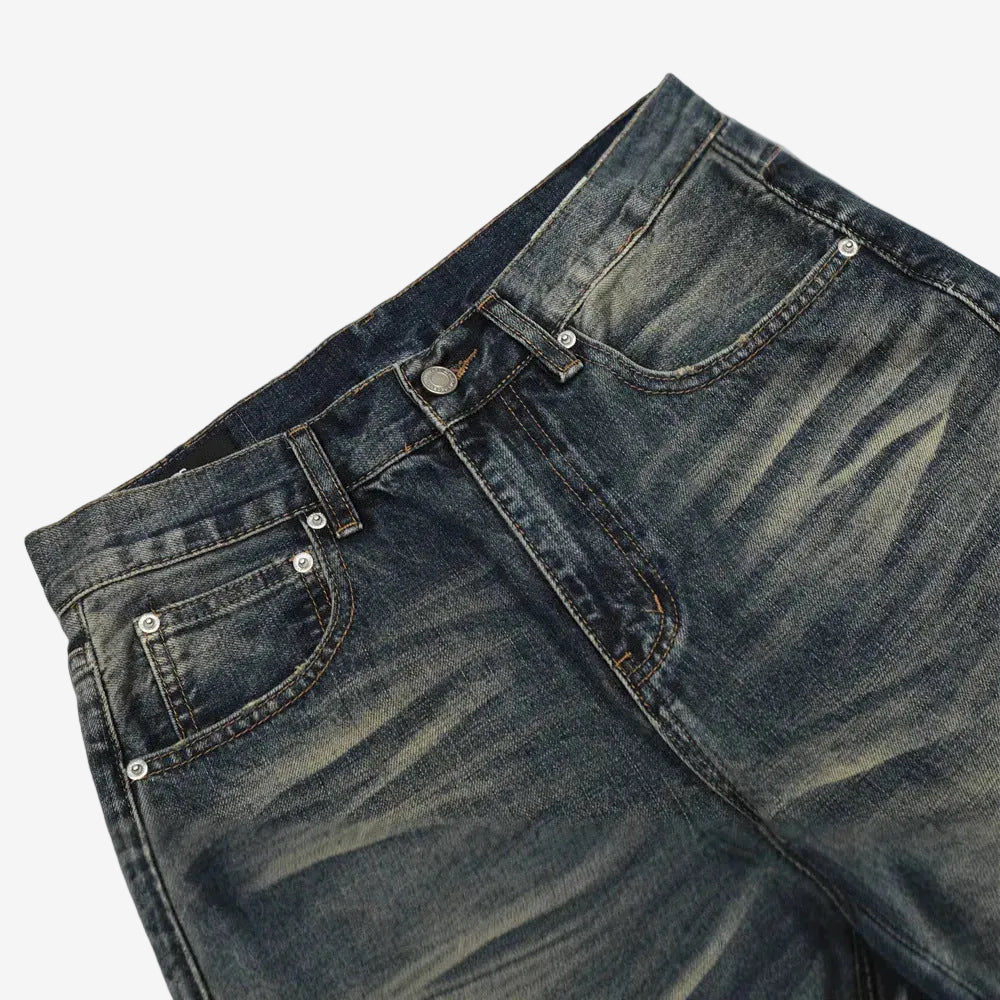 Navy Blue white washed Straight Leg Denim