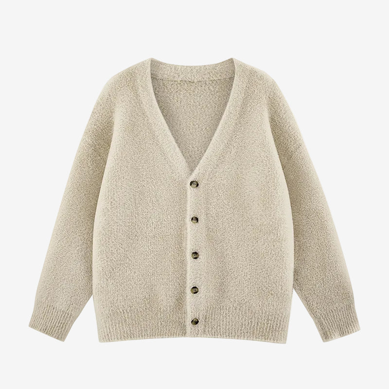 V-Ausschnitt Strickjacke mit Flausch-Effekt