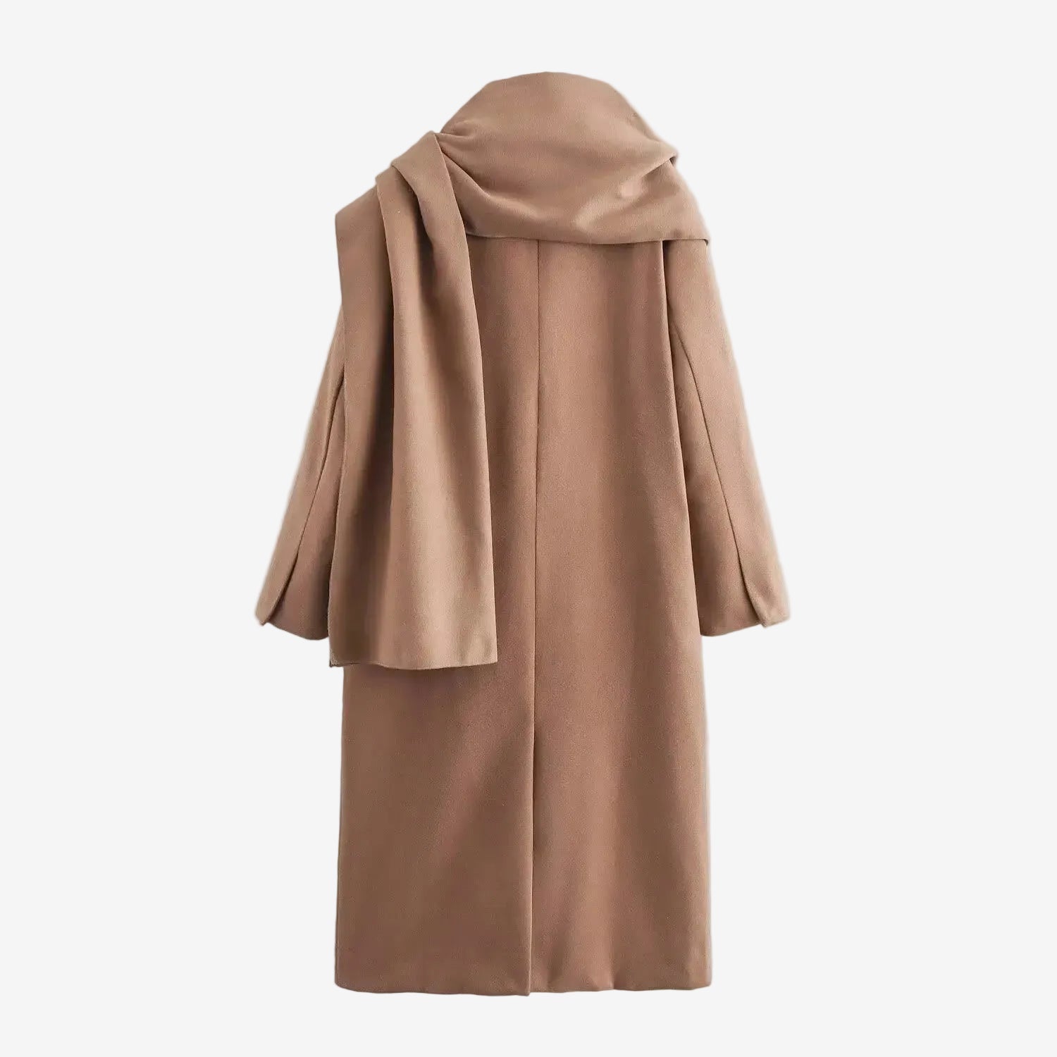 Camel scarf collard wool coat