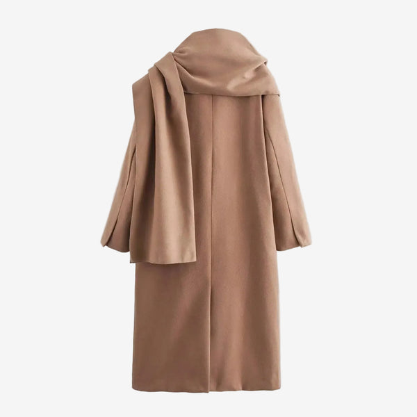 Camel scarf collard wool coat