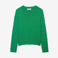 Woven V-neck knitted Green sweater