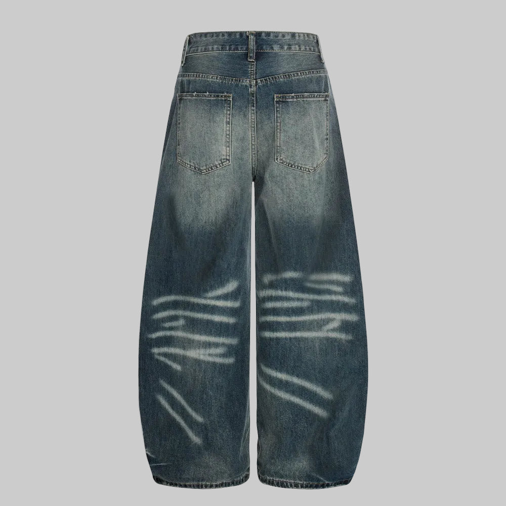Blue washed baggy denim