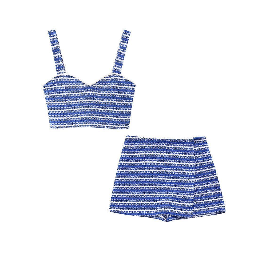 Blue Striped top and shorts