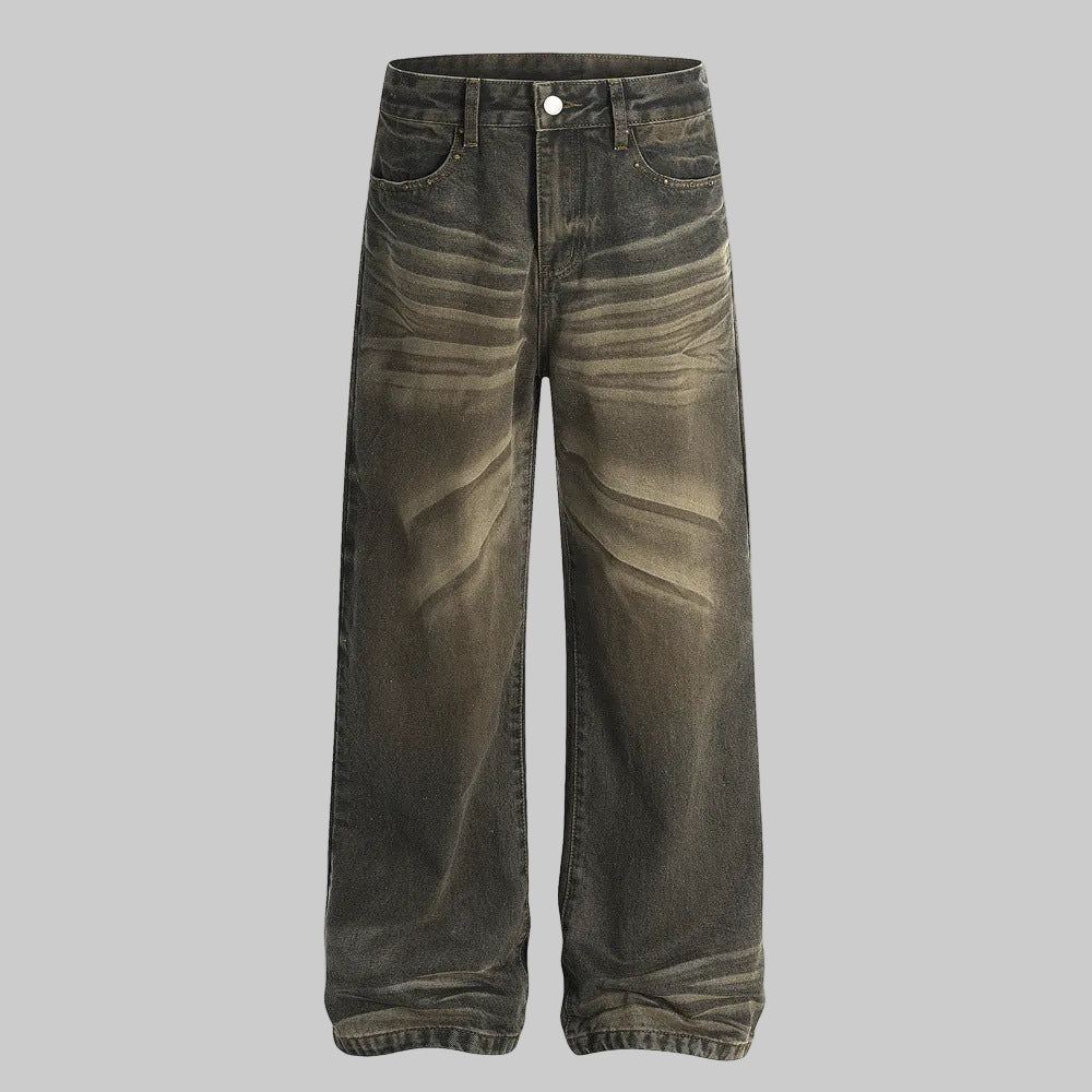 Brown Distressed straight Leg Denim